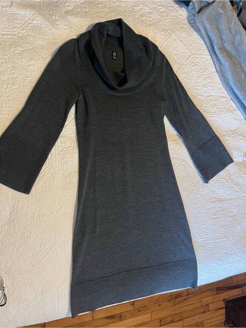 Saks Fifth Avenue Charcoal Gray Cowl Neck Long Sleeve Dress